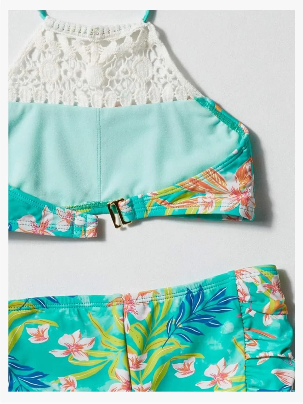 Hobie Honor Girls Floral Crochet Halter Tankini Boyshort Swim Set 💙💚